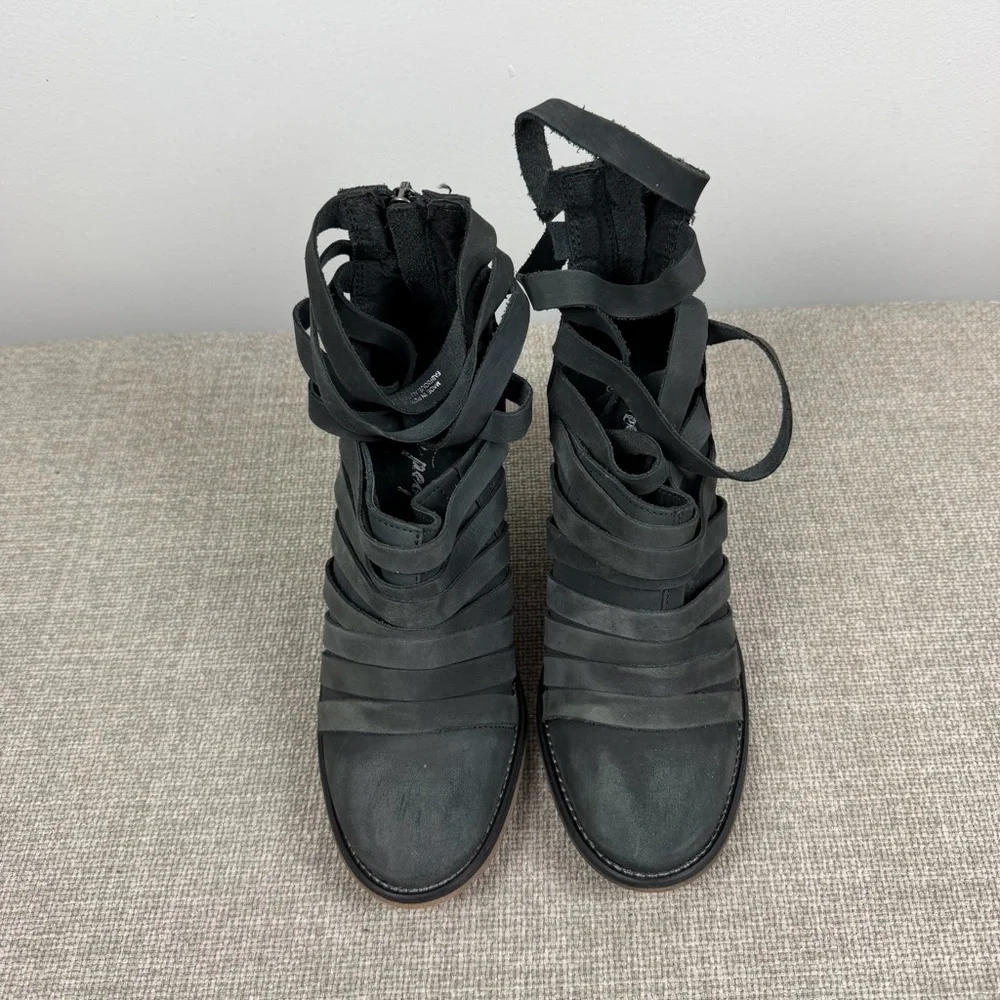 Free People Hybrid Strappy Heel Ankle Distressed Gray Boots 36/6 Grunge Festival